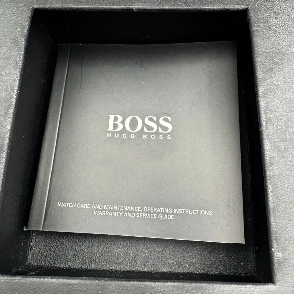 HUGO BOSS Black Gold Dial Watch Croc Embossed Leather Band‎ Water-Resistant Date